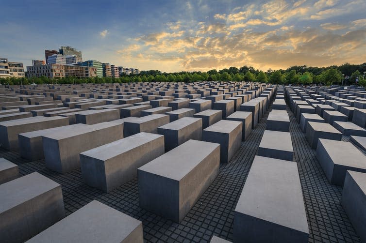 <span class="caption">Memorial to the Murdered Jews of Europe in Berlin, Germany.</span> <span class="attribution"><a class="link " href="https://www.shutterstock.com/image-photo/jewish-holocaust-memorial-museum-berlin-city-173230571" rel="nofollow noopener" target="_blank" data-ylk="slk:Noppasin Wongchum/Shutterstock;elm:context_link;itc:0;sec:content-canvas">Noppasin Wongchum/Shutterstock</a></span>