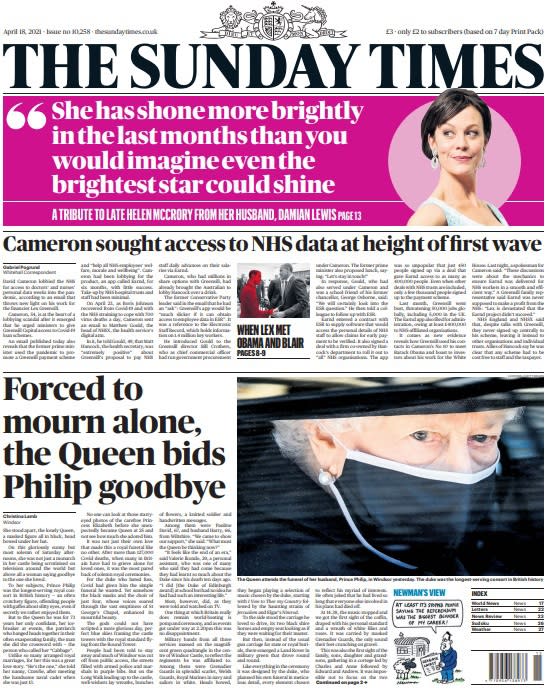 "Forced to mourn alone, the Queen bids Philip goodbye"