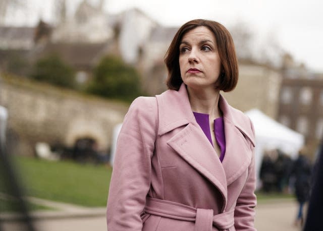 Bridget Phillipson looks of camera as she conducts an interview with journalists in Westminster