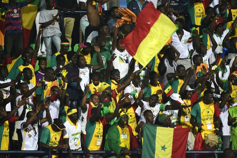 Senegal supporters cheer for their team during the 2017 Africa Cup of Nations group B football match between Senegal and Zimbabwe in Franceville on January 19, 2017