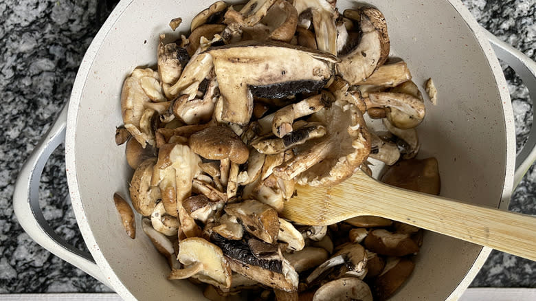 mushrooms in white pot