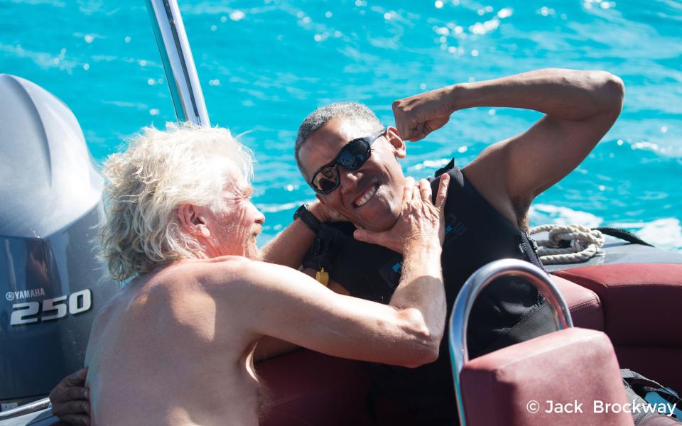 Sir Richard Branson and former President of the United States Barack Obama on the British Virgin Islands, February 2017 - Credit: PA