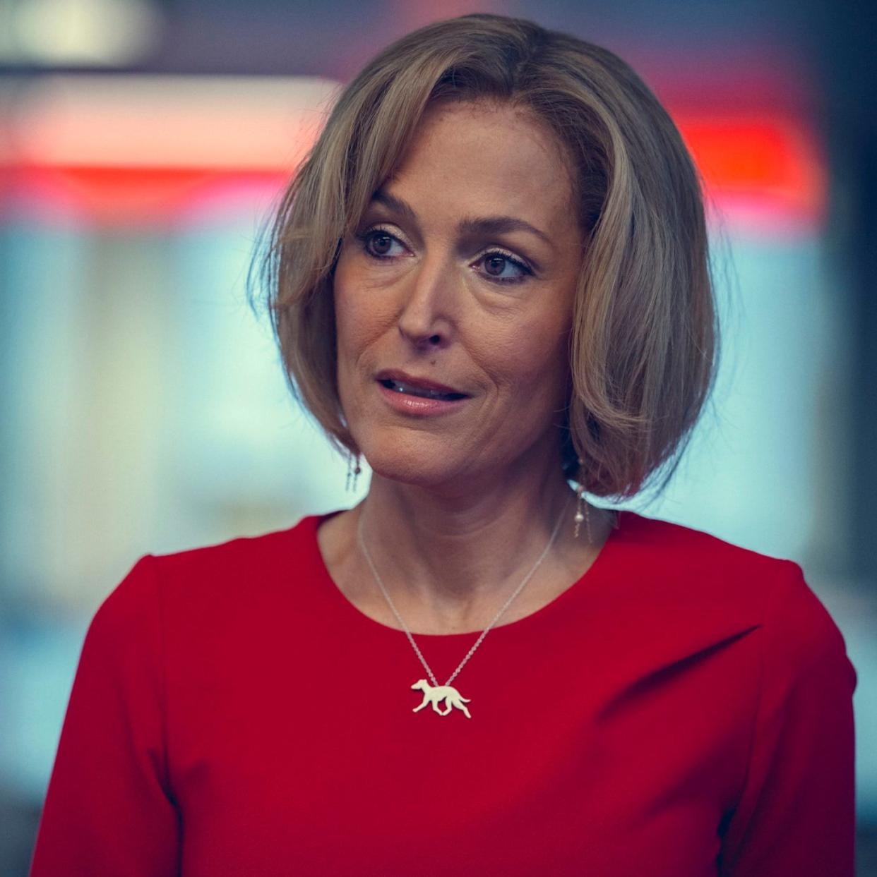 Gillian Anderson as journalist Emily Maitlis in the new Netflix drama Scoop