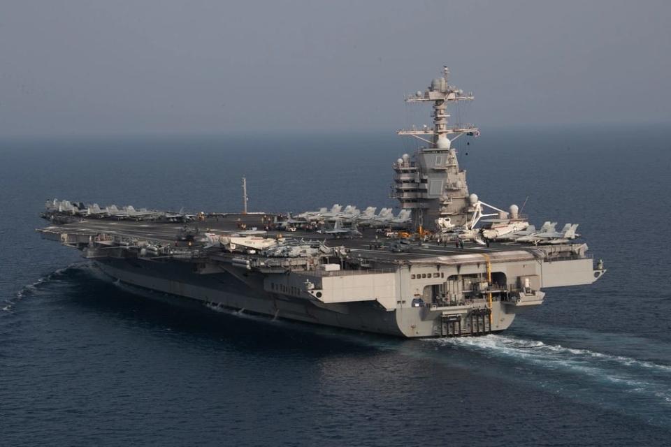Aircraft carrier USS Gerald R. Ford sails in the Adriatic Sea.