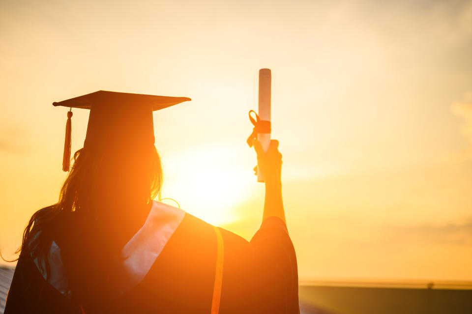 Graduates wear a black hat to stand for congratulations on graduation