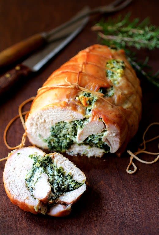 <p>Who doesn't love anything stuffed with cheese?</p><p>Get the recipe from <a href="http://www.fromachefskitchen.com/spinach-and-ricotta-stuffed-turkey-breast-with-garlic-herb-sauce/" rel="nofollow noopener" target="_blank" data-ylk="slk:From A Chef's Kitchen;elm:context_link;itc:0;sec:content-canvas" class="link ">From A Chef's Kitchen</a>.</p>