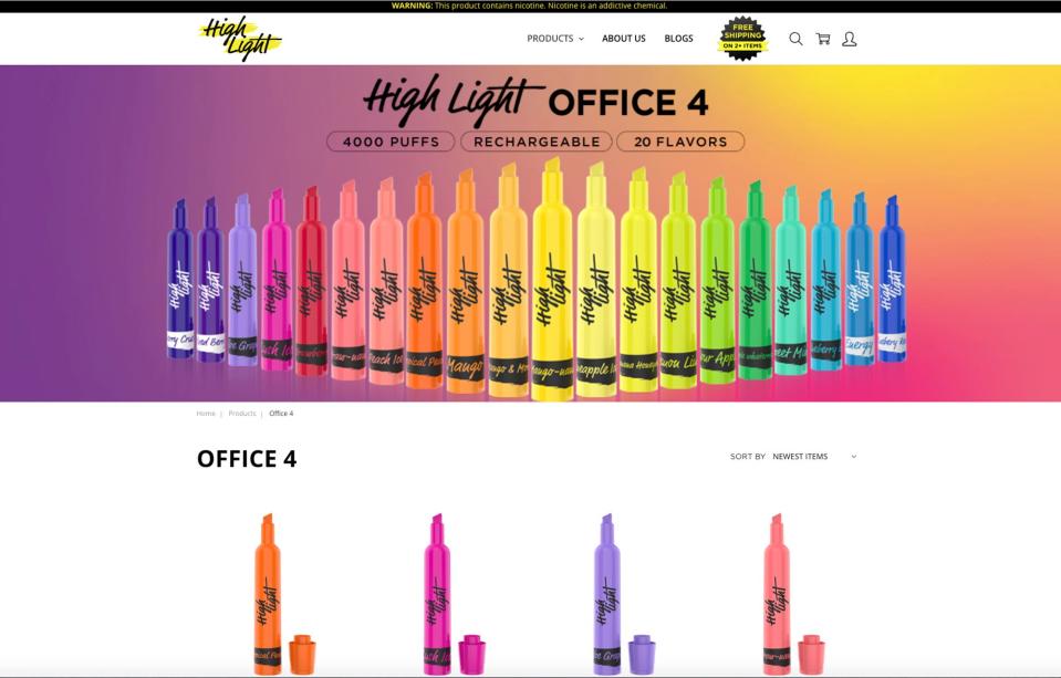 This screen capture from highlightvape.com shows the selection of vape products that can easily be mistaken for an actual highlighter.