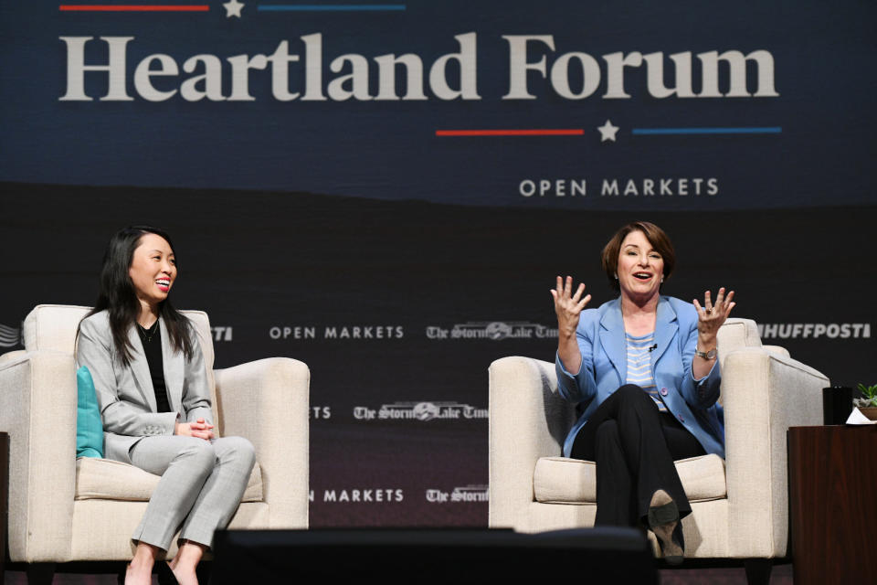 Amanda Terkel with Sen. Amy Klobuchar (Minn.) during the HuffPost Heartland Forum in Storm Lake, Iowa.