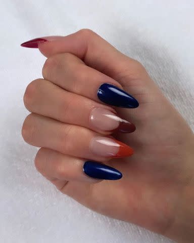 <p>Tom Bachik Instagram</p> Midnight french nails by Tom Bachik