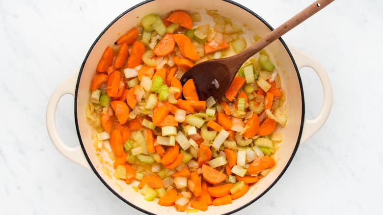 Veg sauteing in casserole pot