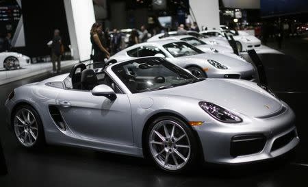 A Porsche Boxster Spyder is displayed at the North American International Auto Show in Detroit, January 12, 2016. REUTERS/Mark Blinch