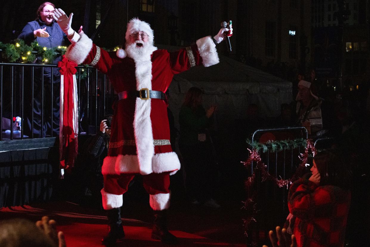 Dec 2, 2023; Louisville, KY, USA; Santa arrived to plug in the lights at Jefferson Square Park. Mandatory Credit: Michelle Hutchins-The Courier-Journal