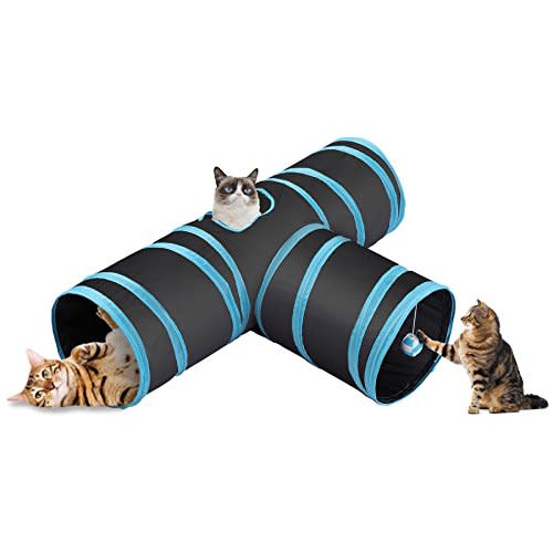 CO-Z Collapsible Cat Tunnel Tube Kitty Tunnel Bored Cat Pet Toys Peek Hole Toy Ball Cat, Puppy, Kitty, Kitten, Rabbit (3-Way Black) (Amazon / Amazon)