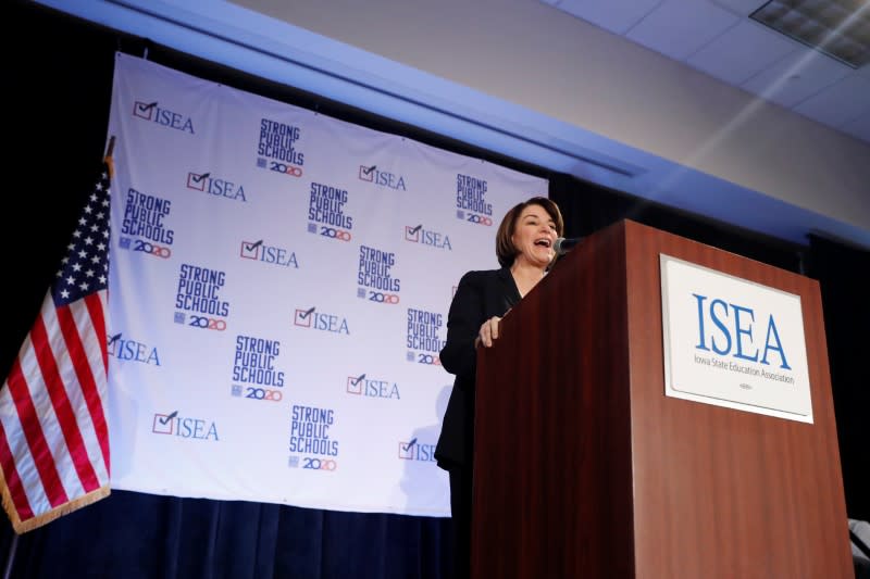 Democratic 2020 U.S. presidential candidate and Senator Amy Klobuchar speaks during the ISEA (Iowa State Education Association) 2020 Legislative Conference West Des Moines, Iowa