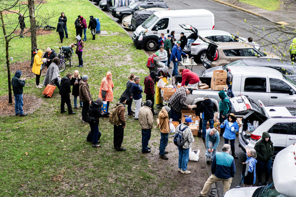 Advocates provide groceries, warm food, supplies and living essentials for the unhoused community. (Melina Mara / The Washington Post via Getty Images file)