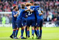 <p>United celebrate breaking the deadlock </p>