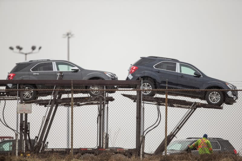FILE PHOTO: Several GMC Terrain are prepared to be shipped from the General Motors CAMI car assembly plant, where the GMC Terrain and Chevrolet Equinox are built, in Ingersoll