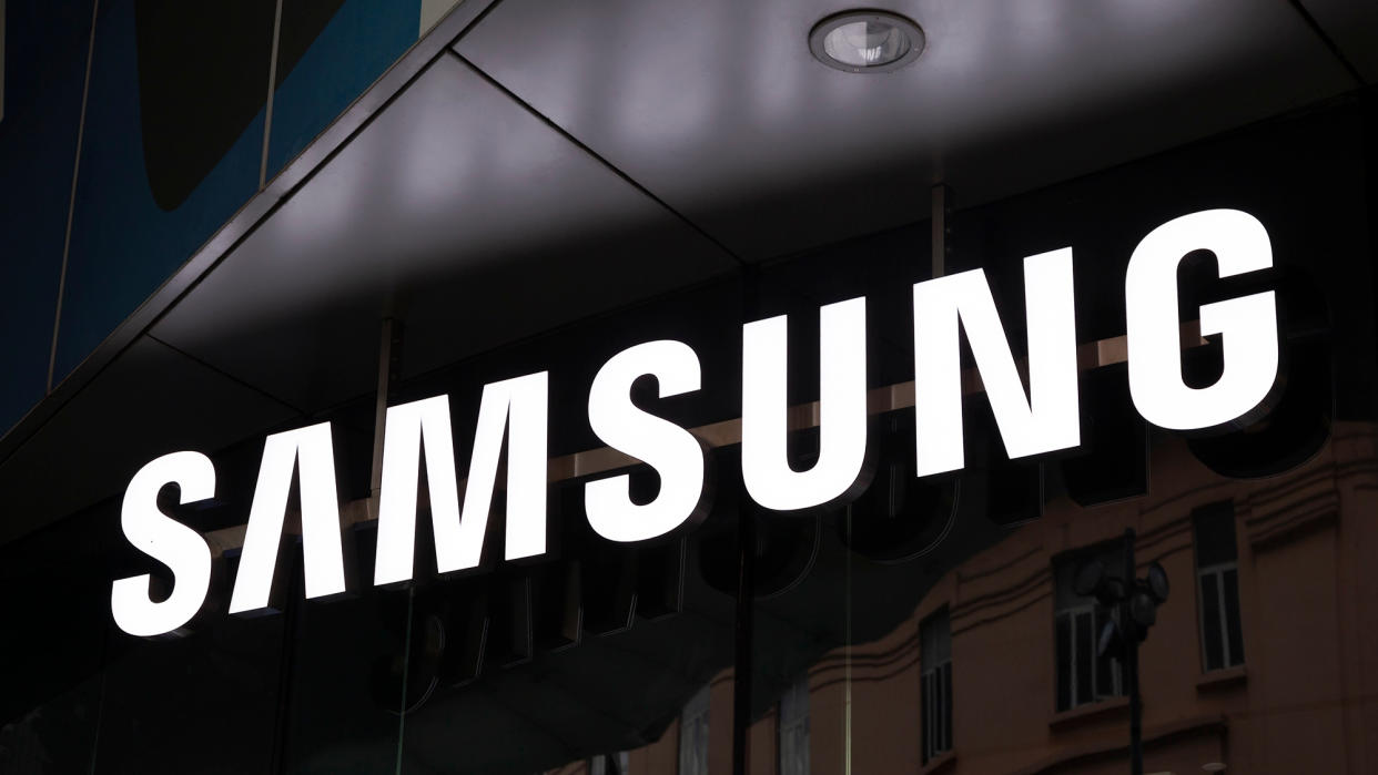  The Samsung logo on the side of a building. 