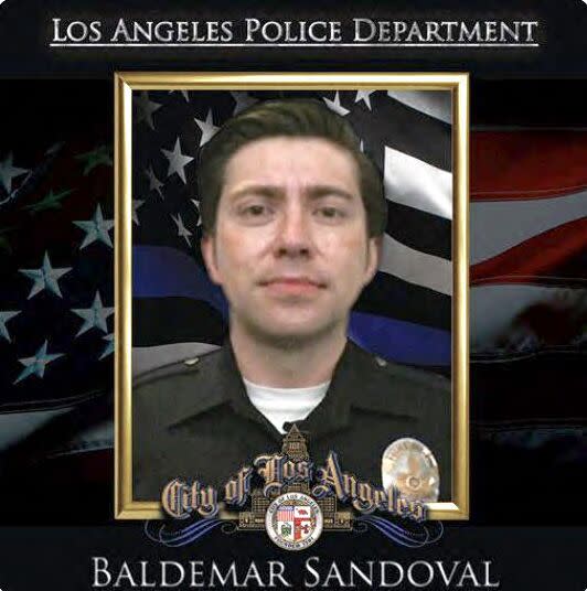 Glendora, California-April 15, 2023-An off-duty LAPD officer, Baldemar Sandoval, died early Saturday morning after appearing to have crashed into the back of a semi-truck on the 210 Freeway in Glendora. The crash happened around 2:30 a.m (LAPD)