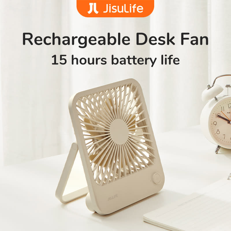 JISULIFE Portable Table Fan USB Rechargeable Mini Desk Fan 4500 mAh Battery Small Desktop Fan Suit For Office Dormitory. (Photo: Lazada SG)