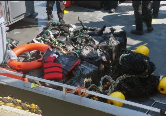 Border Force officials and RNLI crews retrieved the haul from the sea. (Home Office)