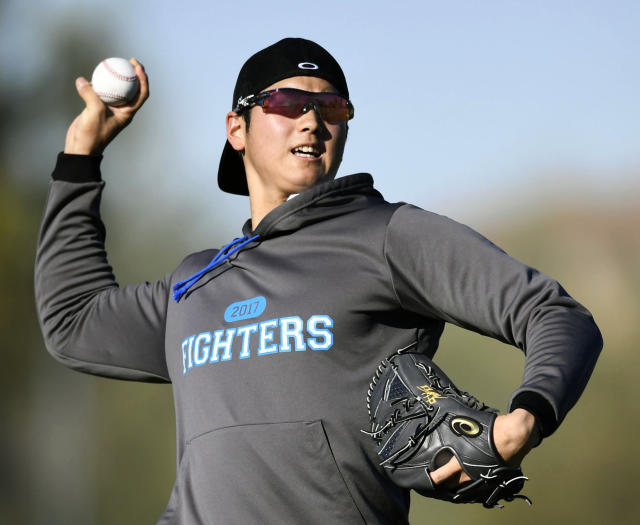 Hokkaido Nippon-Ham Fighters starter Syohei Otani throws a ball