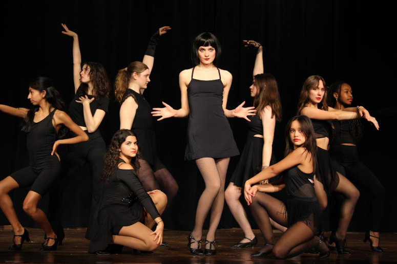 Rehearsing “All that Jazz” from Dobbs Ferry's production of "Chicago: Teen Edition" are, from left: Isabella Rivera (featured dancer), Anna Schriever (Liz), Julia Nery (June), Maeve Van Engen (featured dancer), Mika Wurf (Velma Kelly), Isla Baird (Annie), Annabella Javier (Mona), Melanie Miadeletes (Hunyak), and Heidi Gastorn (featured dancer).