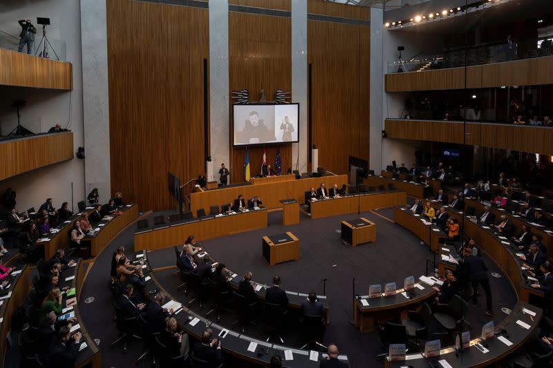 Ukrainian President Volodymyr Zelenskiy addresses Austria's lower house of parliament