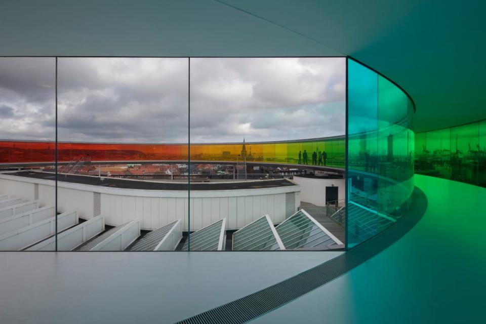 <div class="inline-image__caption"><p>‘Your Rainbow Panorama’ circular aerial walkway with view to exterior with cityscape beyond. ARoS Aarhus Kunstmuseum, Aarhus, Denmark.</p></div> <div class="inline-image__credit">David Borland/View Pictures/Universal Images Group via Getty Images</div>