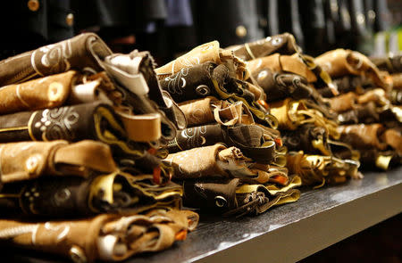 Lederhosen (leather trousers) are seen in the Witzky Trachtenshop in Vienna, Austria, November 25, 2016. Picture taken November 25, 2016. REUTERS/Leonhard Foeger