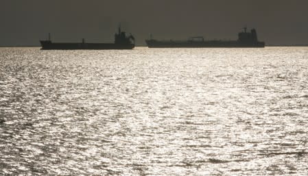 Oil tankers sit anchored off the Fos-Lavera oil hub near Marseille