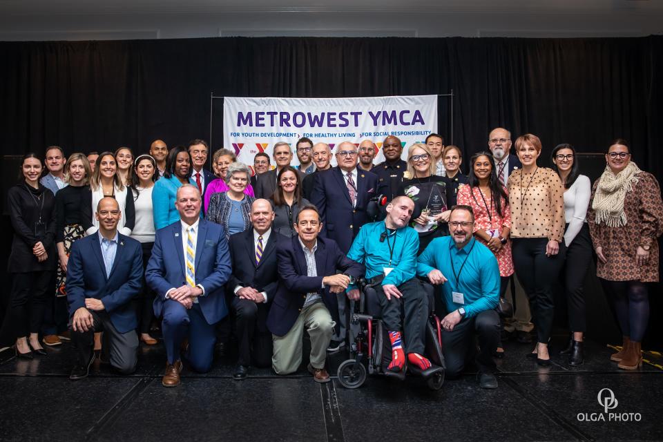 Members of the MetroWest YMCA during Thursday's Marathon Community Breakfast, where MathWorks announced a $2.5 million donation to the YMCA for a new location in Ashland.