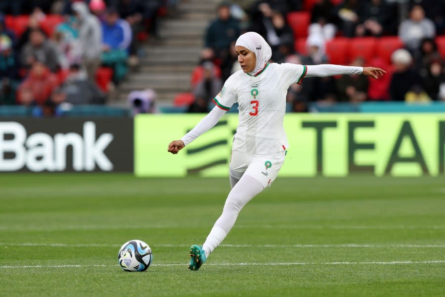 ADELAIDE, AUSTRALIA – JULY 30: Nouhaila Benzina of Morocco in action during the FIFA Women’s World Cup Australia & New Zealand 2023 Group H match between Korea Republic and Morocco at Hindmarsh Stadium on July 30, 2023 in Adelaide, Australia. (Photo by Sarah Reed/Getty Images)