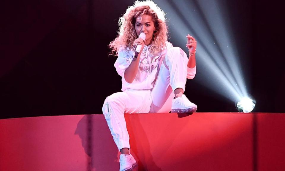 Head-rushing … Rita Ora, with Liam Payne, performing at the Brit awards.