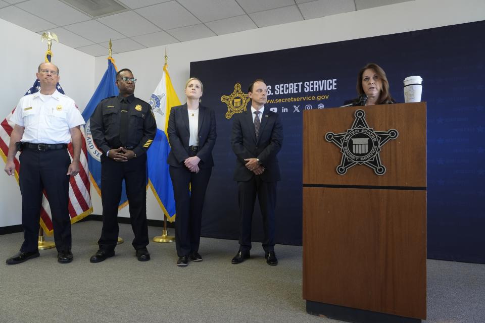 U.S. Secret Service Director Kimberly Cheatle speaks during a Republican National Convention security news conference Thursday, June 6, 2024, in Milwaukee. (AP Photo/Morry Gash)