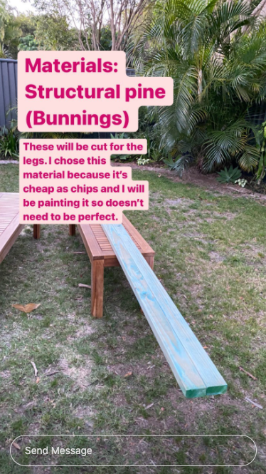 She purchased structural pine for the project as it's 'cheap as chips'. Photo: Instagram/diydanigirl.