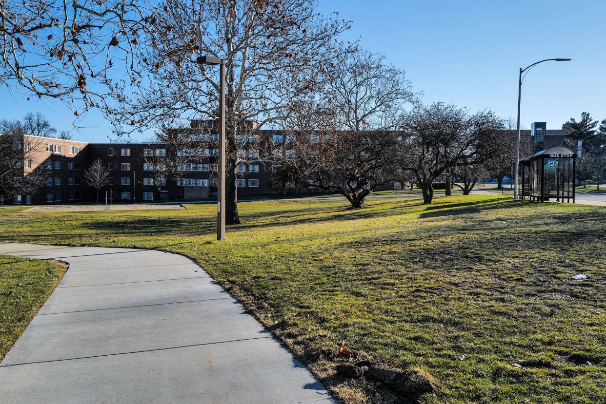 With Shaw Hall in the background, Michigan State University plans to construct a multicultural center at north Shaw and  Farm lanes. Photo: Sunday, Feb. 12, 2023.