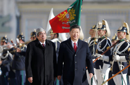 China's President Xi Jinping and Portugal's Parliamentary President Eduardo Ferro Rodrigues attend a welcoming ceremony ahead of their meeting at the Parliament in Lisbon, Portugal, December 5, 2018. REUTERS/Pedro Nunes
