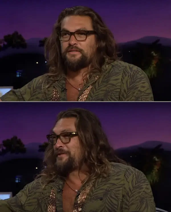 Jason Momoa being interviewed on "The Late Late Show"