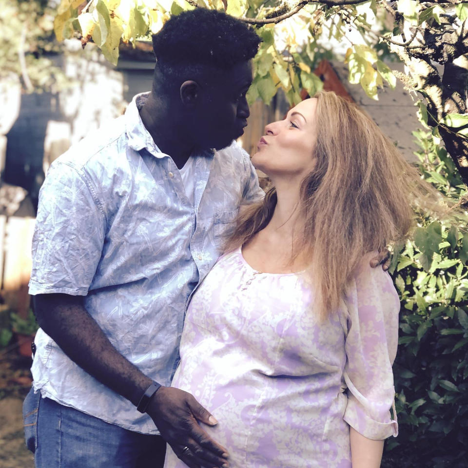 Ivana Poku, pictured while pregnant with youngest son Yaw, says before she had children she naively thought they wouldn't experience racism. (Supplied)