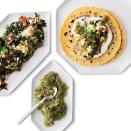 <p>These delicious vegetarian breakfast tacos are packed with scrambled eggs, sautéed Swiss chard and tomatoes, then topped with salsa verde and sour cream.</p>