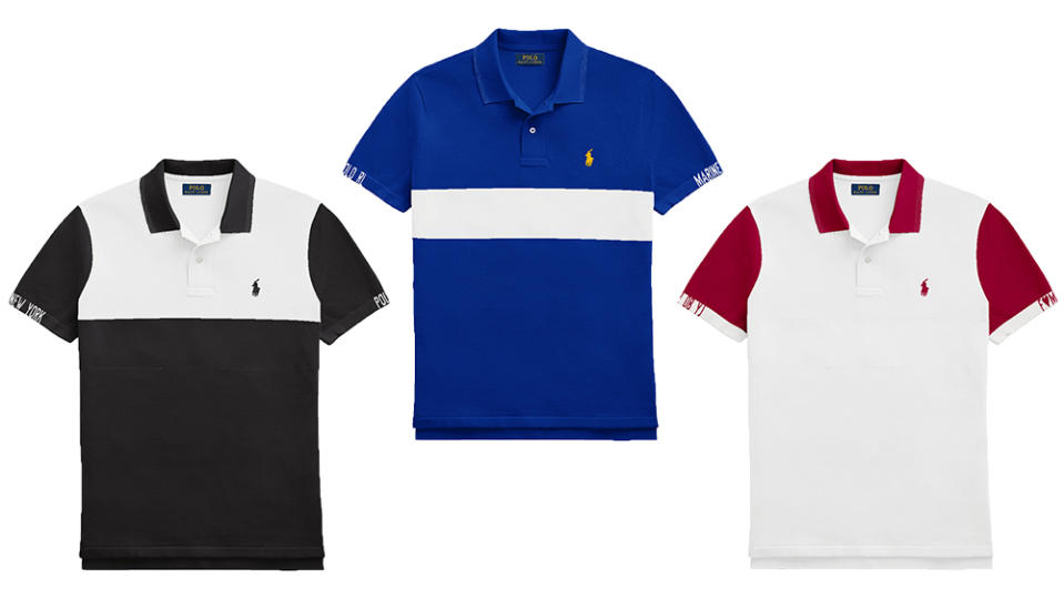 Three variations of Ralph Lauren's made-to-order polo shirt.