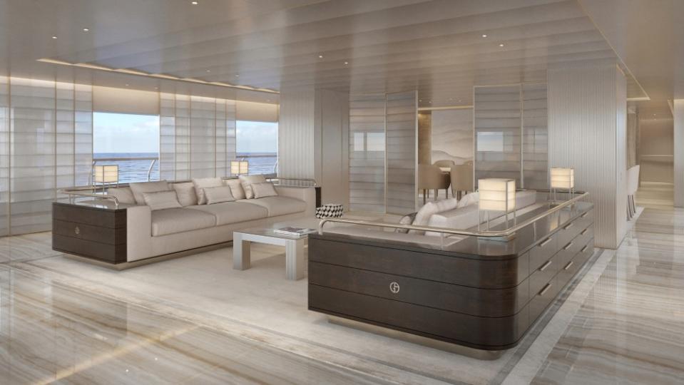Giorgio Armani's 236-foot Admiral superyacht is using new interior and exterior design rules developed by Armani, based on his ownership of two other superyachts.