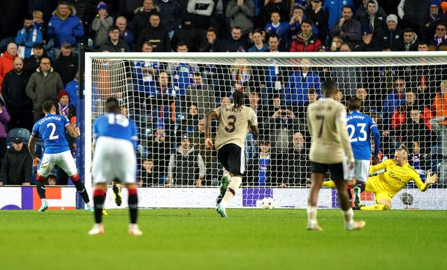 James Tavernier, left, converted a second-half penalty for Rangers