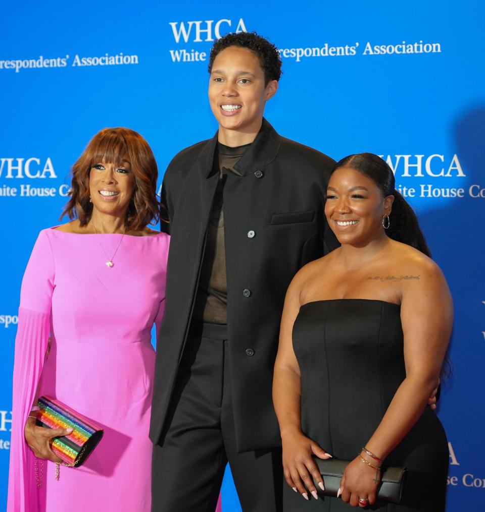 Gayle King, Brittney Griner and Cherelle Griner (L-R) attend the White House Correspondents' Association dinner in Washington.