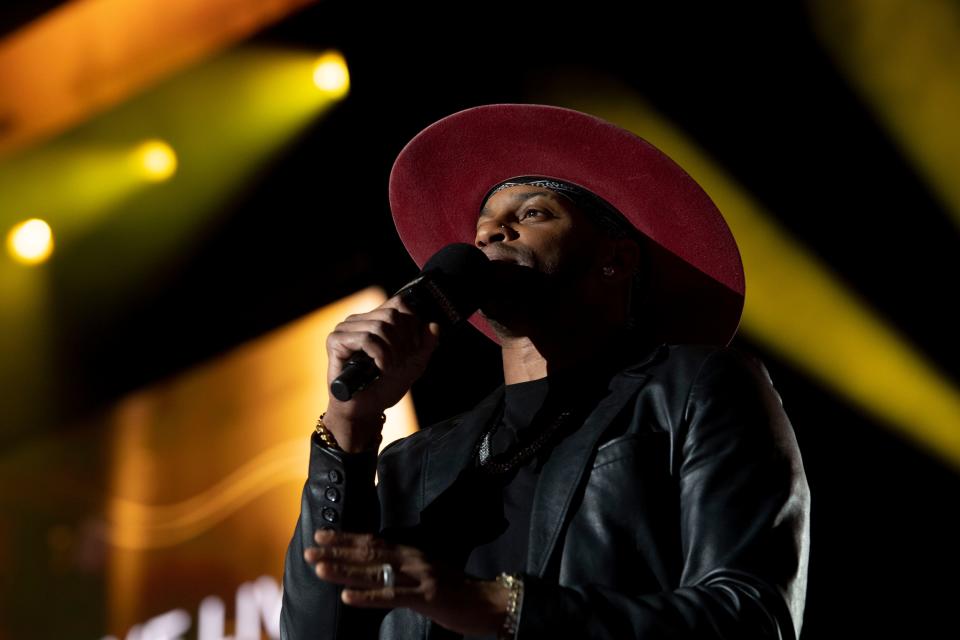 Jimmie Allen hosts during the Jack Daniel’s New Year’s Eve Live: Nashville’s Big Bash at Bicentennial Park  in Nashville , Tenn., Saturday, Dec. 31, 2022.