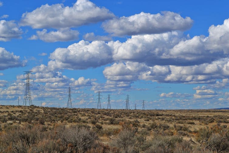 <span class="caption">Cumulus: little white fluffy clouds.</span> <span class="attribution"><a class="link " href="https://www.pexels.com/photo/black-electric-posts-under-white-clouds-944532/" rel="nofollow noopener" target="_blank" data-ylk="slk:Brett Sayles/Pexels;elm:context_link;itc:0;sec:content-canvas">Brett Sayles/Pexels</a>, <a class="link " href="http://creativecommons.org/licenses/by/4.0/" rel="nofollow noopener" target="_blank" data-ylk="slk:CC BY;elm:context_link;itc:0;sec:content-canvas">CC BY</a></span>