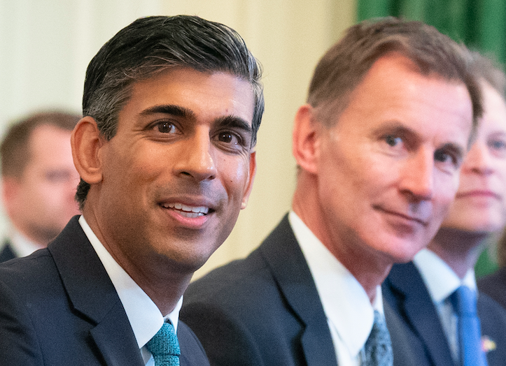 Rishi Sunak and Jeremy Hunt have received a boost in UK finances due to unseasonably warm weather. (Getty)