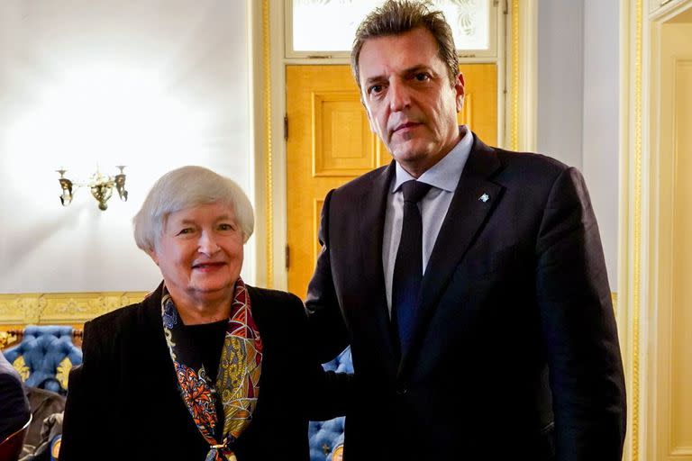 Una foto muy buscada: Janet Yellen y Sergio Massa, en el Tesoro.