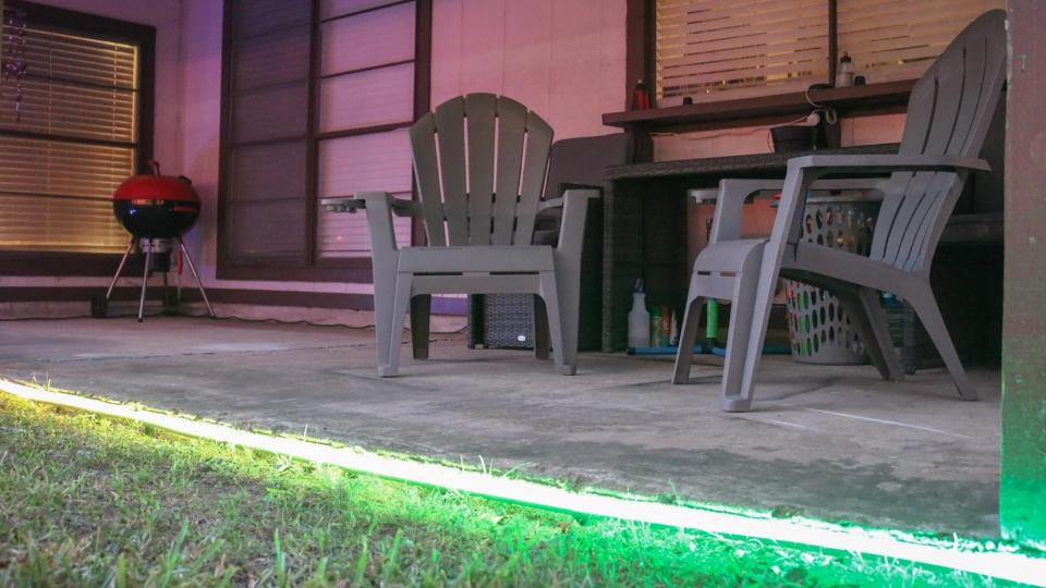 Govee Outdoor Neon Rope Lights installed on the edge of a porch